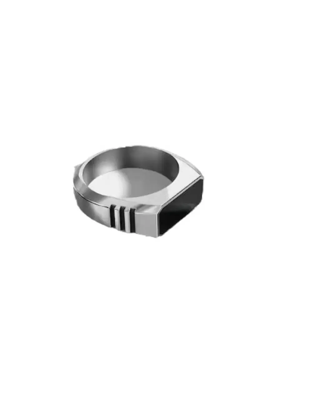Black rectangular enamal - Ring - Silver - Size 10